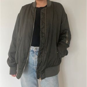 Dark Navy Green Bomber Jacket